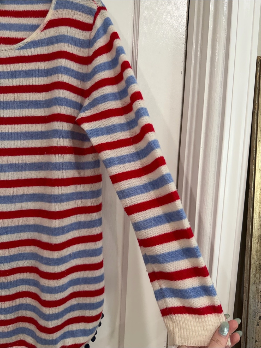 Two Bees Cashmere Striped Cashmere Sweater in Red, Blue & Cream L - Picture 6 of 9